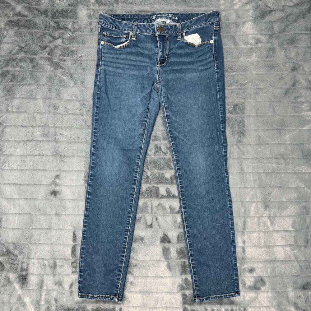 American Eagle Skinny Super Stretch Jeans Womens 12 Short Medium Wash Denim